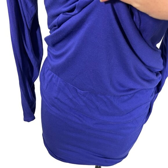 BCBGmaxazria Women's dress S purple blue long sleeve mini faux wrap jersey knit - Picture 8 of 10